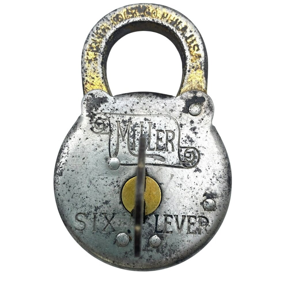 Miller Six Lever Padlock With Key Made In USA Vintage Antique Collectible Lock - Picture 2 of 8